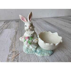 Vintage porcelain Easter Bunny trinket egg rabbit statue figurine village decor